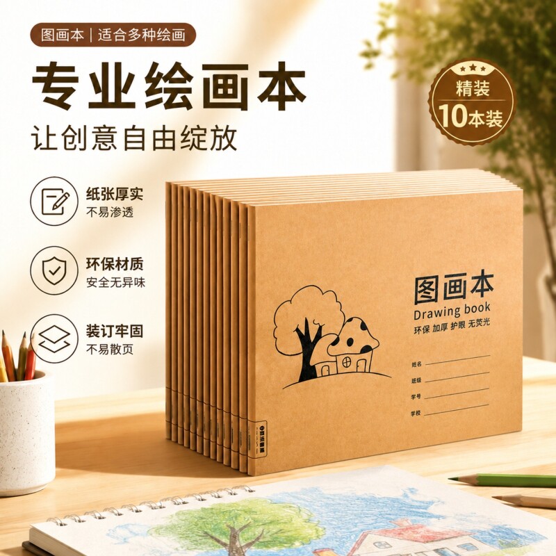 A4加厚牛皮图画本画画绘画纸儿童幼儿园小学生速写美术空白涂鸦本