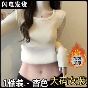 时尚 秋冬加绒打底衫 大码 T恤修身 内搭上衣D 女加厚德绒保暖正肩长袖