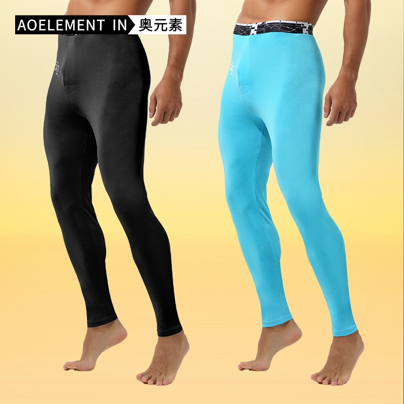 男士保暖秋裤纯棉质单件秋冬内穿打底紧身衬裤薄款棉毛裤线裤潮流