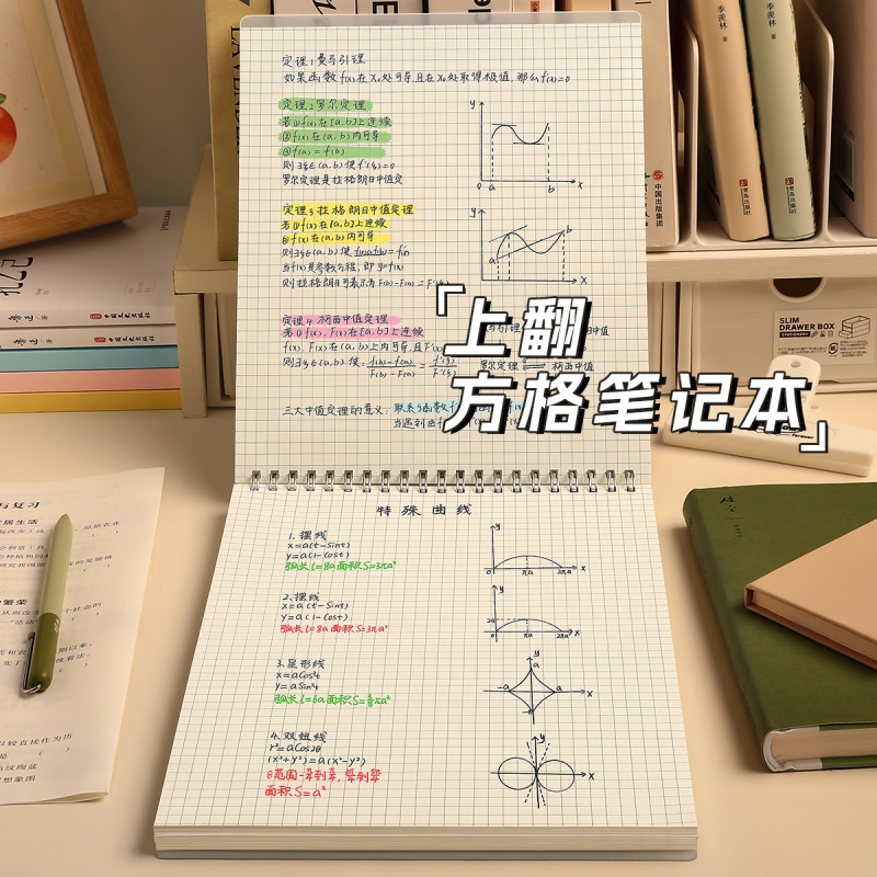 笔记本上翻线圈本方格本纸加厚网格b5格子本草稿本稿纸考研专用大学生作业本子大高中初中生a4数学小方格画画