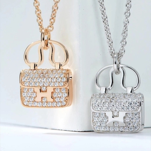 轻奢包包项链女字母h吊坠镀18K玫瑰金小众设计网红百搭锁骨链新款