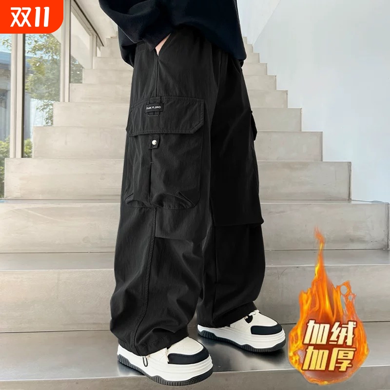 男童工装裤秋冬2025新款儿童冬季加绒裤子运动裤中大童男孩休闲裤