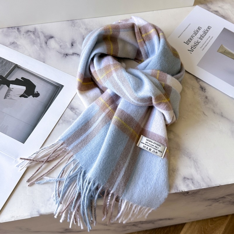 100%羊毛格子围巾女冬季学生百搭男保暖情侣围脖生日礼物实用新年