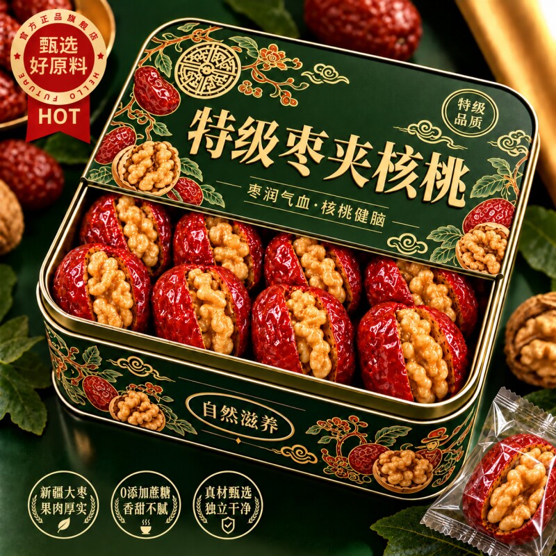 枣夹核桃仁独立小包装新疆特产灰枣红枣官方旗舰店去核无核孕妇