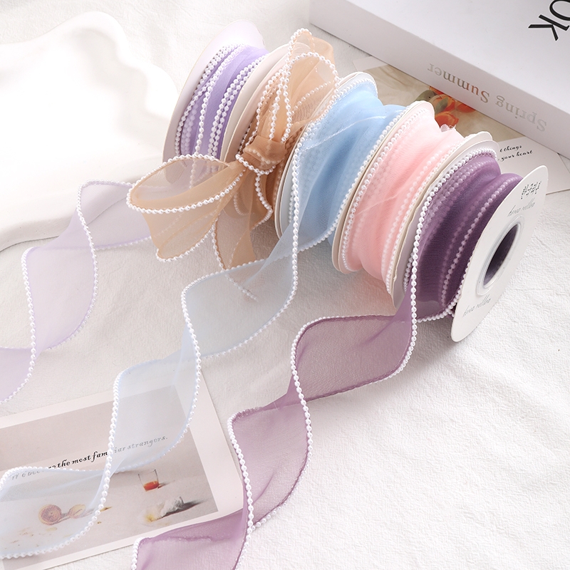 纱丝带纱带手捧花花束缎带雪纱雪纺鱼尾包装材料珍珠幻彩粉色蓝色