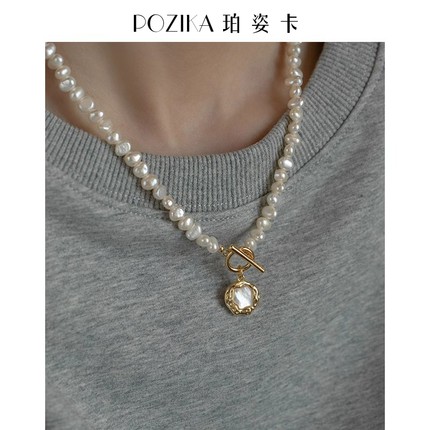 【珀姿卡】巴洛克珍珠项链女款天然淡水不规则贝壳秋冬毛衣链颈链