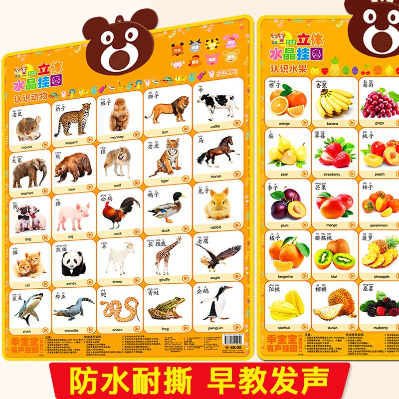 儿童宝宝早教启蒙有声挂图婴幼儿看图识物动物认知点读发声墙贴图