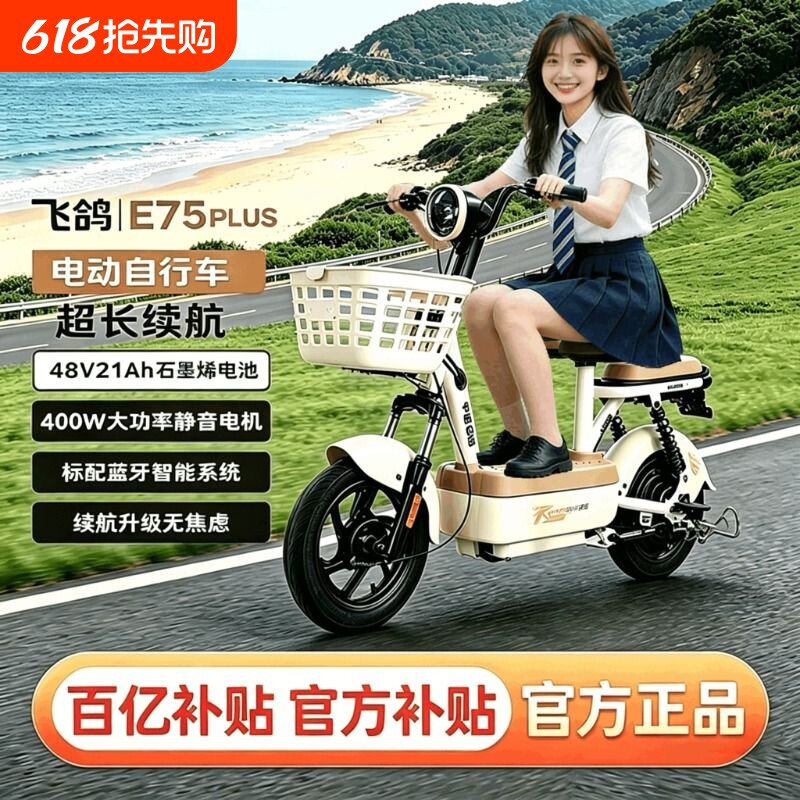飞鸽电动车飞鸽E75Plus电动自行车新国标铅酸电池48V21A