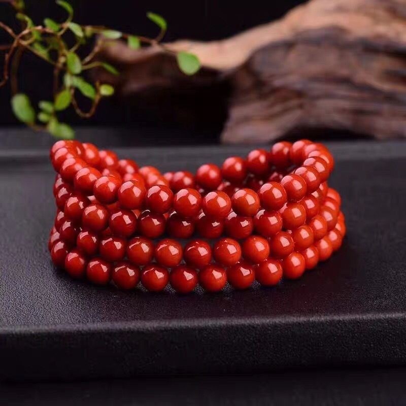 天然南红玛瑙凉山瓦西手串满色满肉柿子红手链108颗多圈佛珠项链