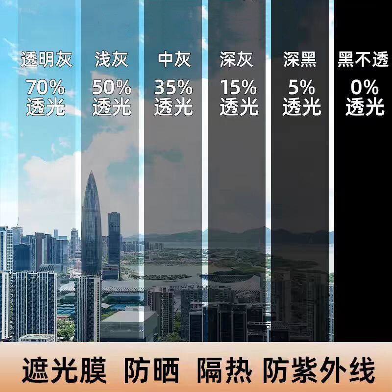 窗户防晒隔热膜家用阳台阳光房遮光遮阳静电无胶单向透视隐私贴膜