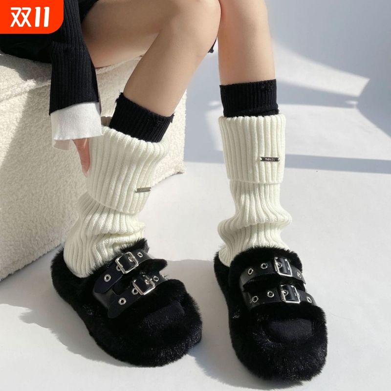 针织jk袜套袜子女白色长筒小腿袜腿套秋冬保暖Lolita堆堆袜洛丽塔