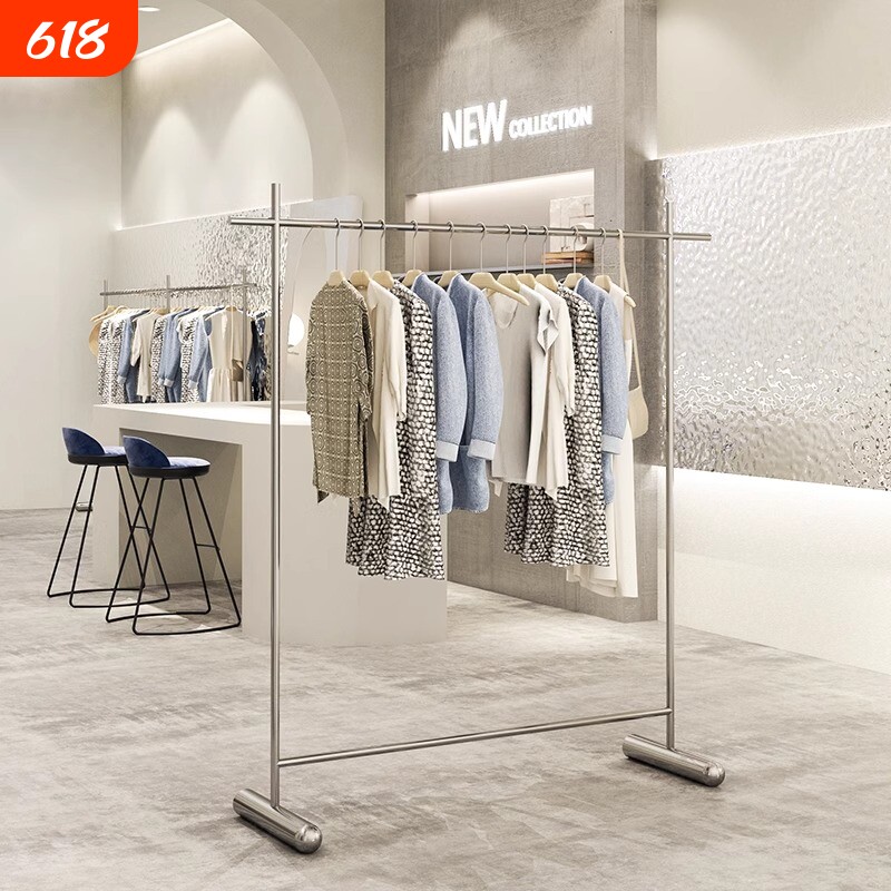 服装店不锈钢拉丝落地式挂衣架女装店中岛货架展示架简约陈列道具