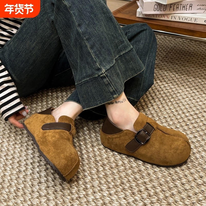小个子厚底内增高薄绒勃肯鞋女2025秋冬新款一脚蹬懒人鞋平底棕色,女鞋,勃肯鞋/软木鞋,淘宝优惠券,粉丝福利购,淘宝优惠卷