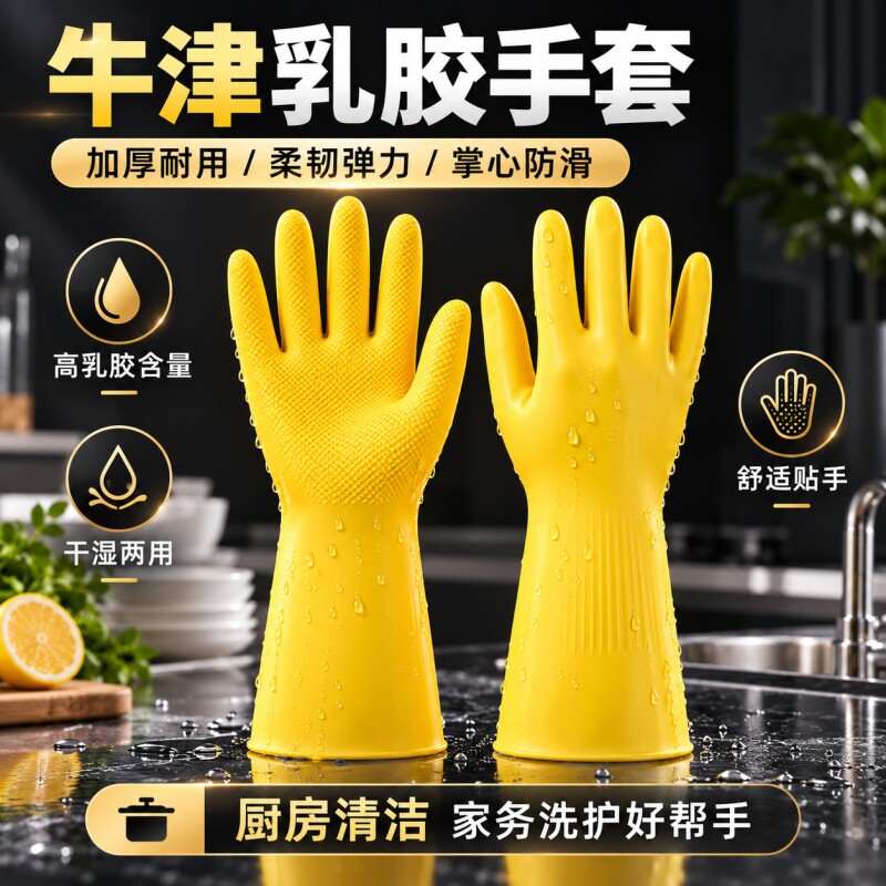 加厚橡胶天然乳胶手套劳保工作耐磨防水防滑胶皮塑胶洗碗耐用家务