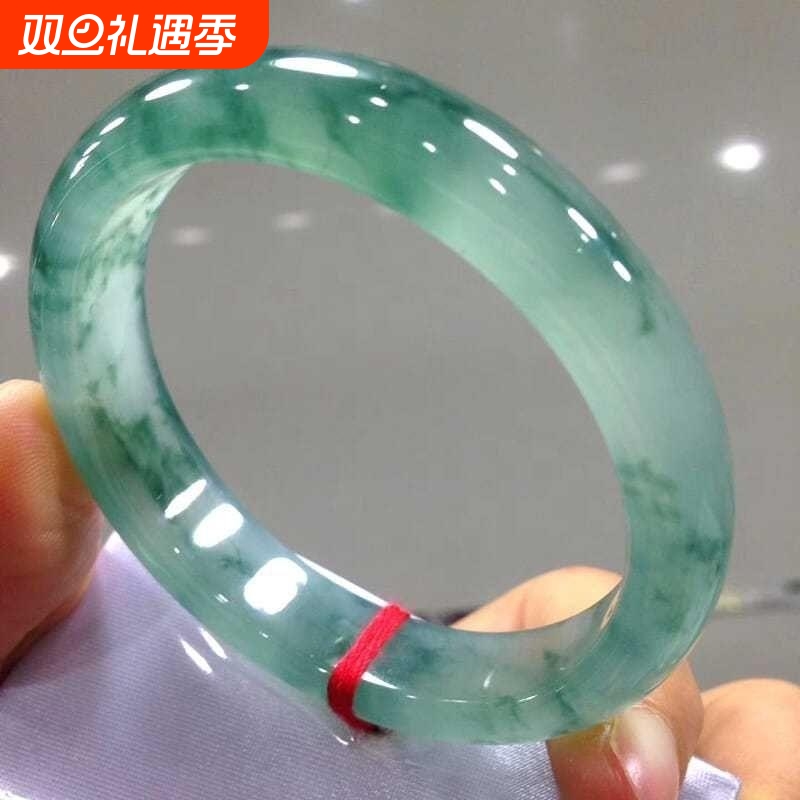 高冰飘花岫玉翡翠平替玉石手镯高档珠宝女款翡翠手镯冰飘花镯子
