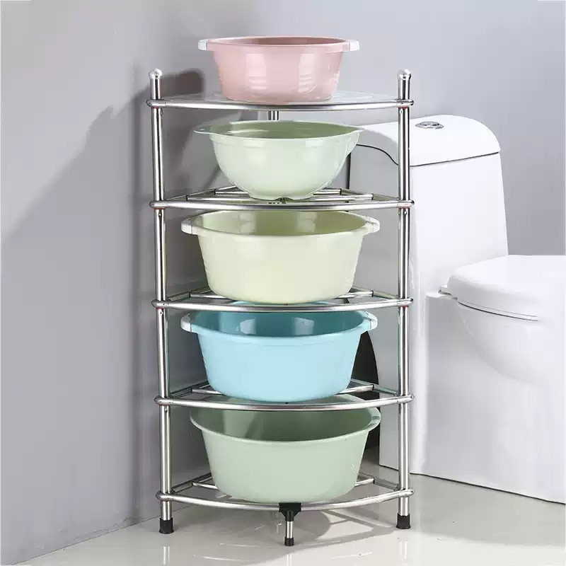 不锈钢脸盆架落地三角架卫生间置物架浴室转角洗脸盆收纳架子厨房