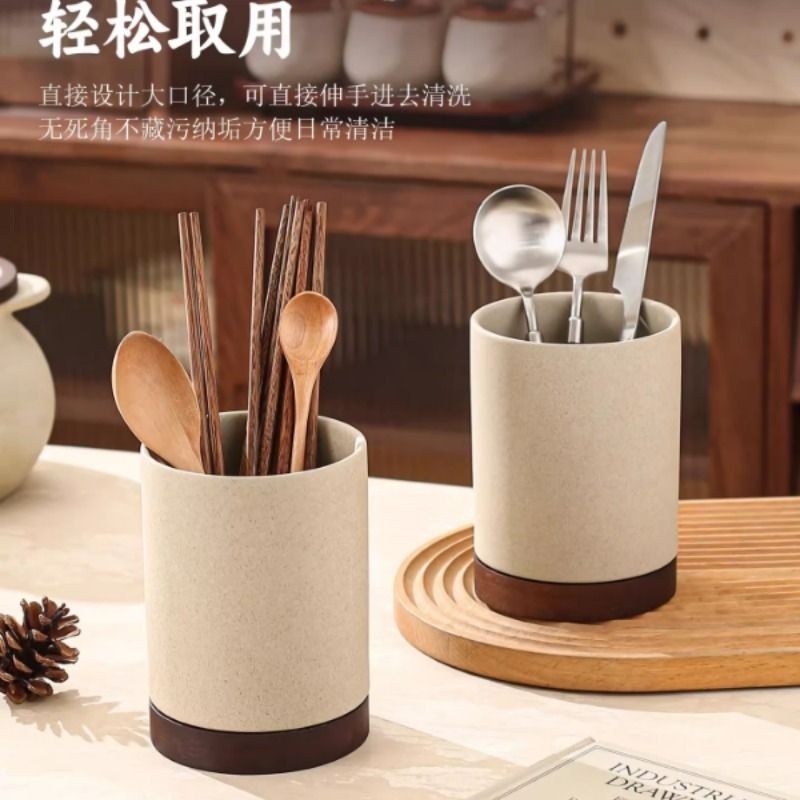 中式复古粗陶筷子筒架家用厨房台面沥水防霉筷勺刀叉筷子篓收纳盒