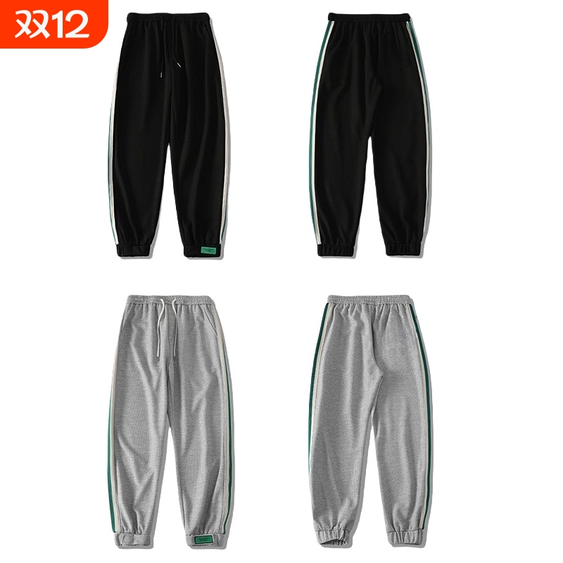 户外运动条纹裤子男士加绒ins高街宽松春秋冬季束脚休闲卫裤痞帅