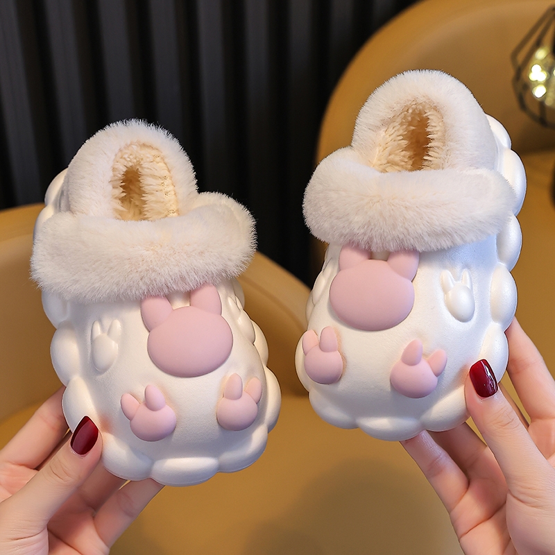 卡通兔子儿童拖鞋冬季宝宝棉拖鞋防水包跟可拆卸女童男童毛毛棉鞋