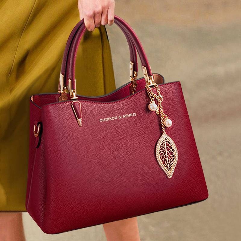 爱马女仕香港真皮妈妈包结婚包包新娘包红色喜婆婆婚礼中年手提包