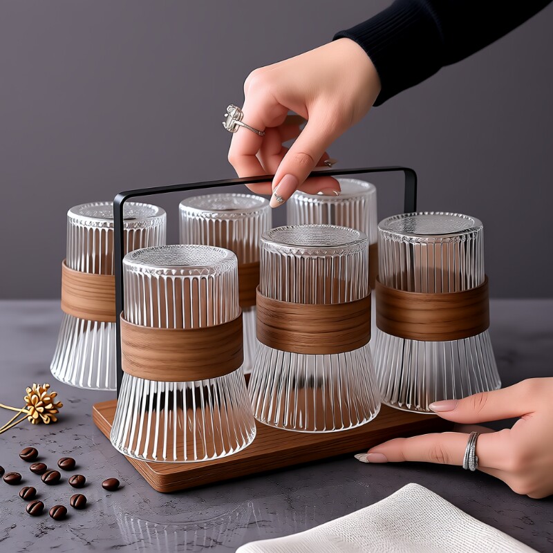 风琴杯高颜值ins风束腰咖啡杯茶杯防烫隔热杯托杯架套装玻璃杯