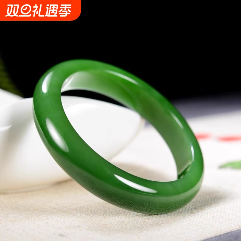 时尚新款碧绿色琉璃正品手镯仿新疆和田玉碧玉阳绿菠菜绿手镯