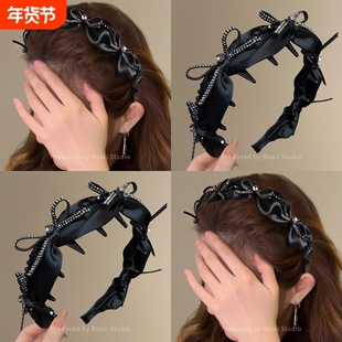 水钻蝴蝶结高颅顶发箍女2025新款高级感洋气时尚轻奢头箍发卡短发