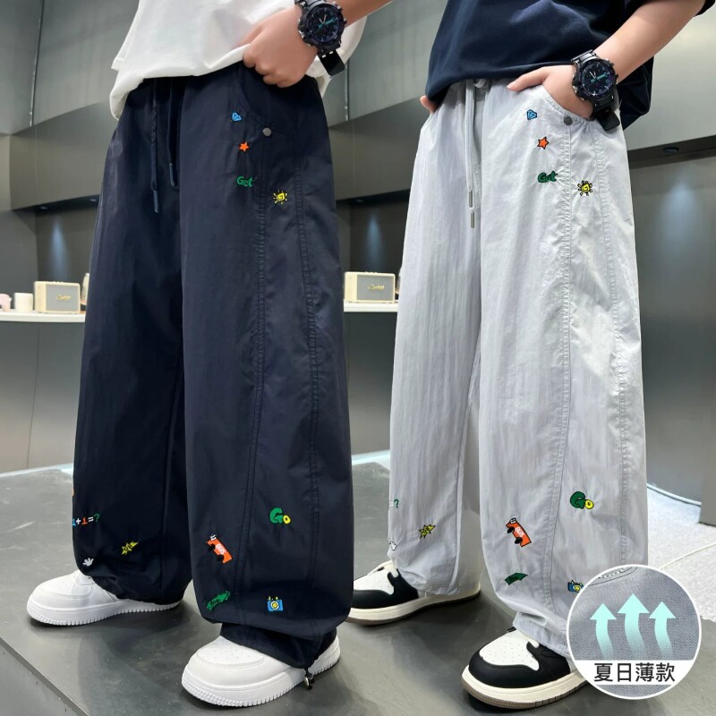男童夏季防蚊裤阔腿裤2026新款中大童刺绣休闲长裤潮薄款透气帅气