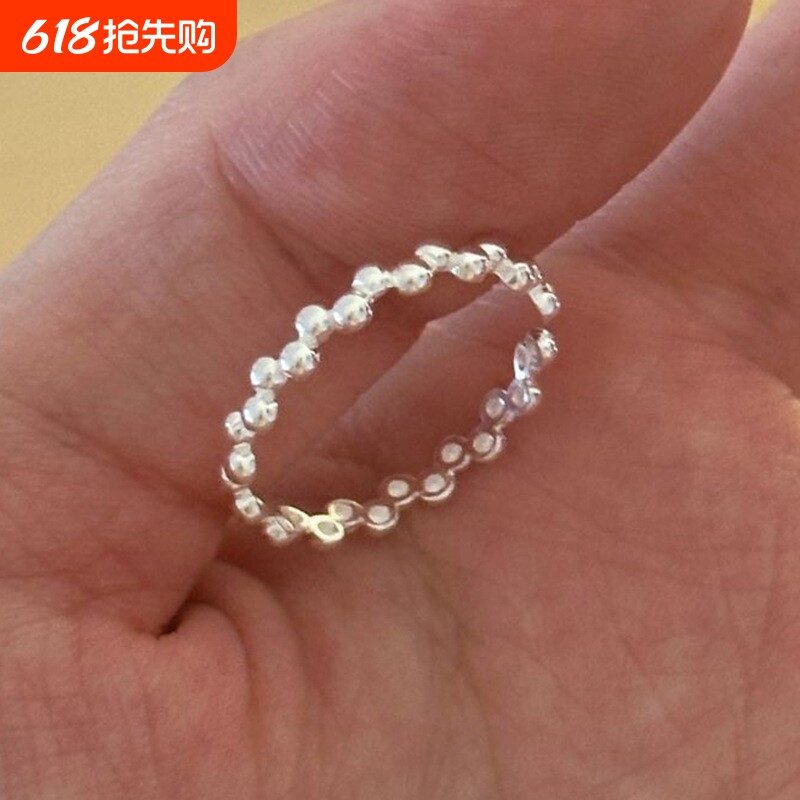 韩系小清新波浪圆珠戒高级感时尚设计个性百搭精致指环饰品可调节