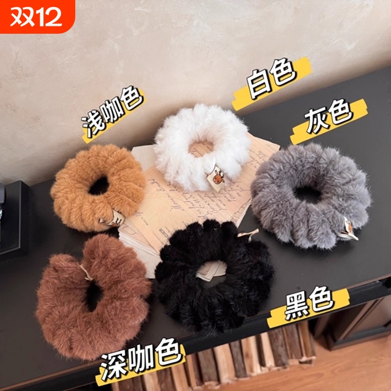 秋冬毛绒电话线发圈大号丸子头发绳女马尾头绳高弹不伤发皮筋发饰