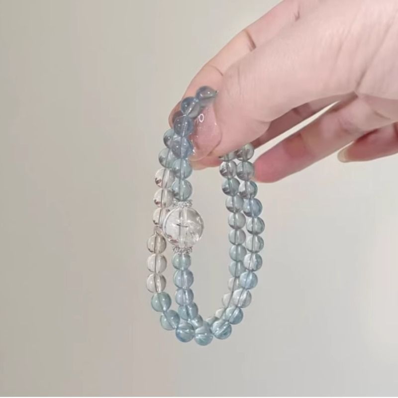 雅鸽（饰品）白水晶海蓝宝白阿塞双圈手链水晶手串高级小众礼物