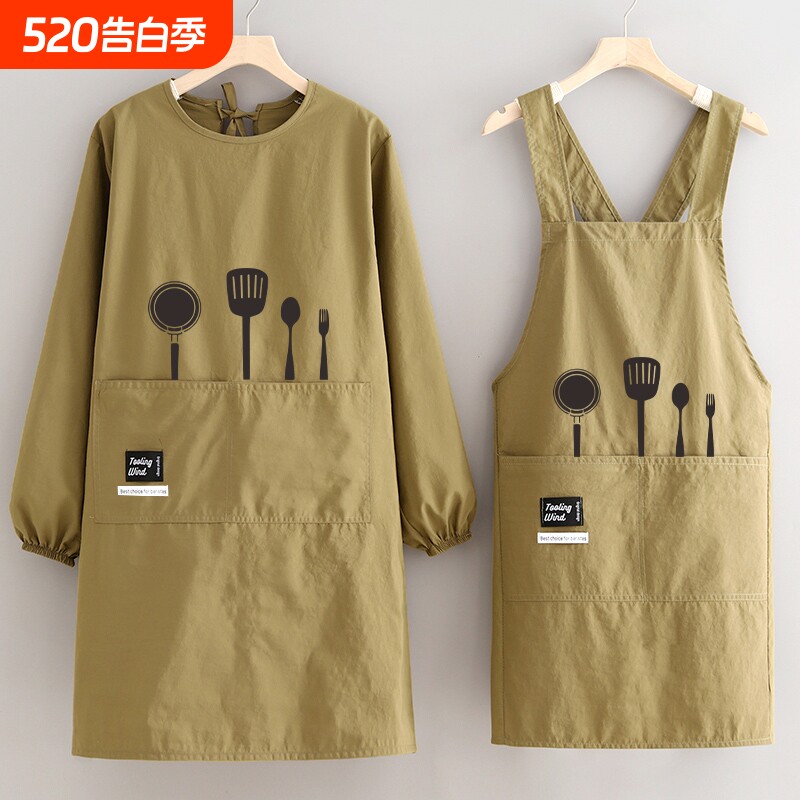 罩衣长袖做饭围裙厨房家用围腰上班餐饮工作服成人耐脏耐磨防水