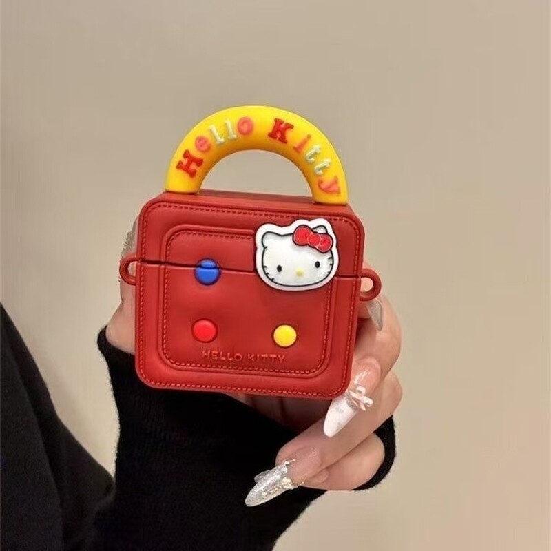 超可爱适用ins复古红色KT猫咪小方包Airpods4代苹果无线