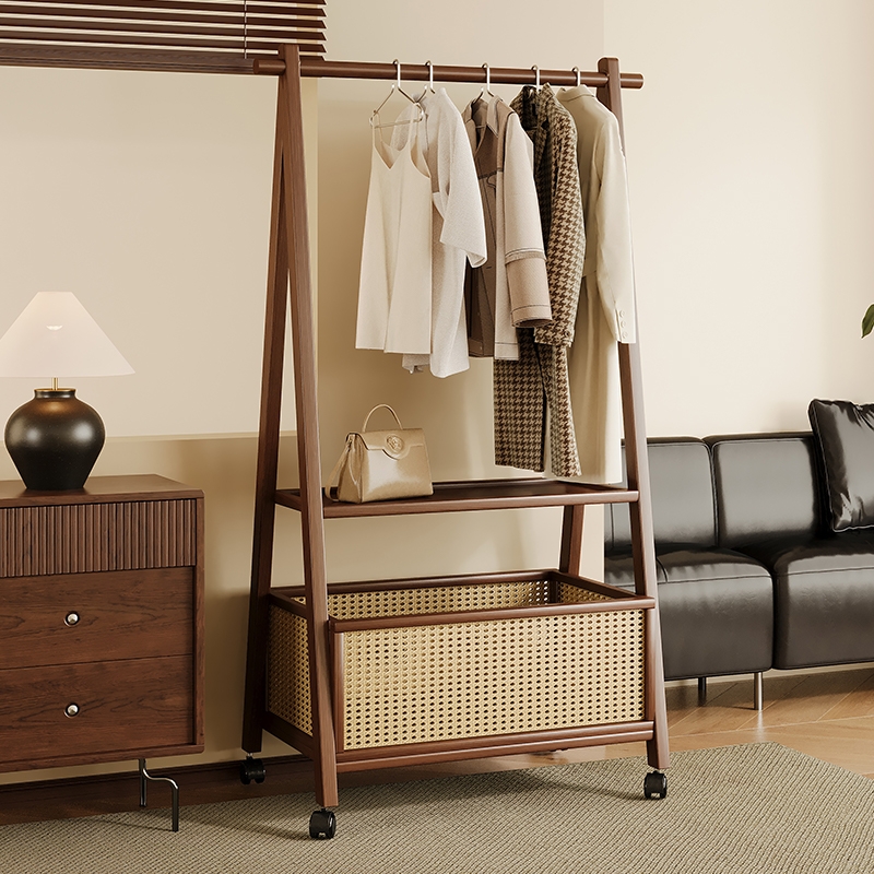衣架落地衣帽架卧室家用挂衣架置物架实木简易衣服收纳架子移动