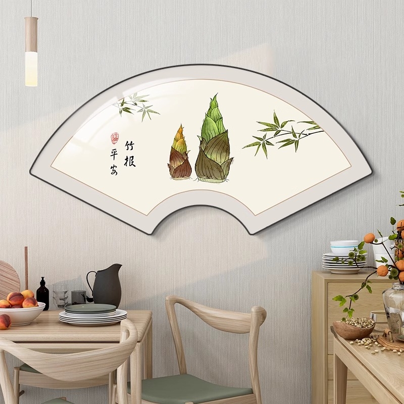 五福临门餐厅装饰画新中式扇形玄关挂画客厅走廊过道壁画葫芦墙画