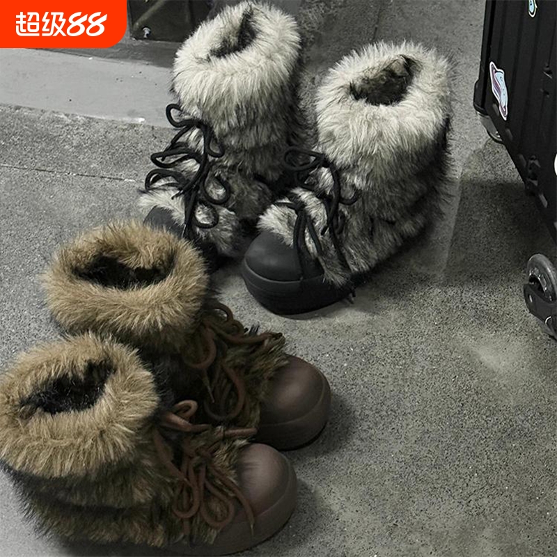 小众设计感加绒加厚雪地靴女冬季新款中筒棉鞋厚底增高保暖毛毛靴