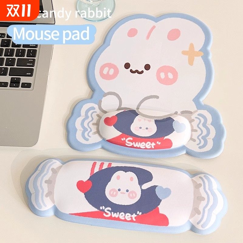 原创奶糖兔子鼠标垫键盘托橡胶办公护腕垫加厚舒适腕托护手防滑