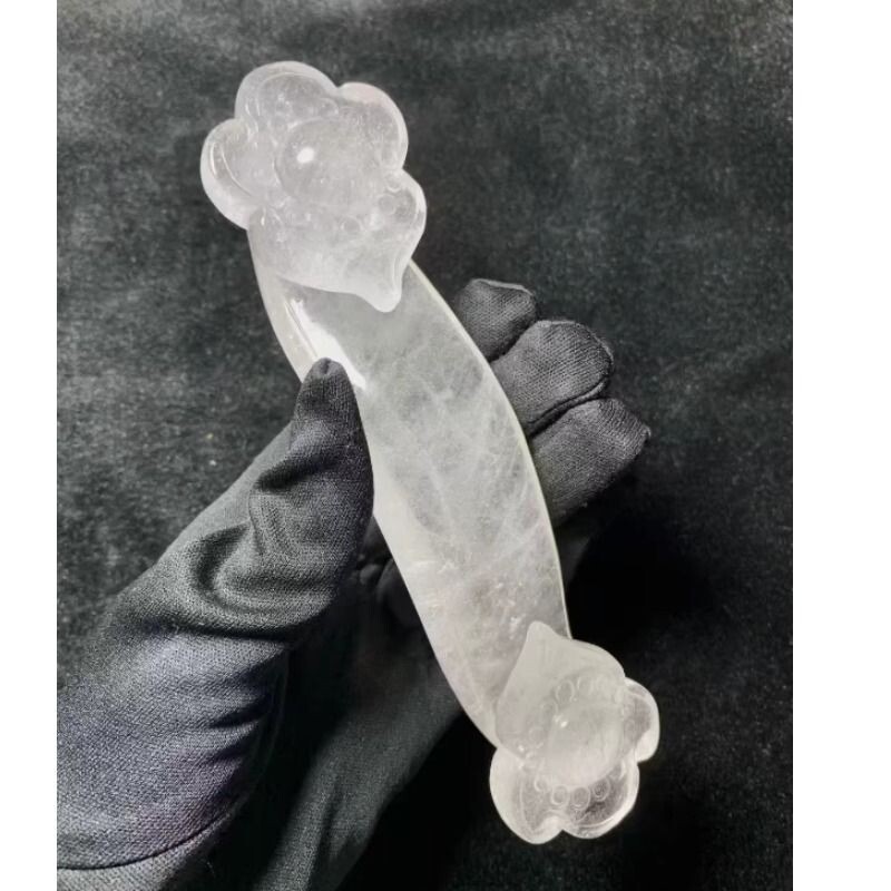天然白水晶如意摆件把玩盘玩件寓意吉祥居家装饰摆件车载办公装饰