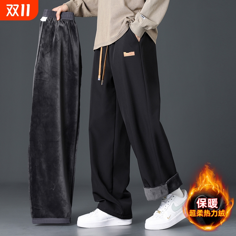 加绒裤子男士秋冬季加厚保暖棉裤秋冬款外穿宽松直筒运动休闲长裤