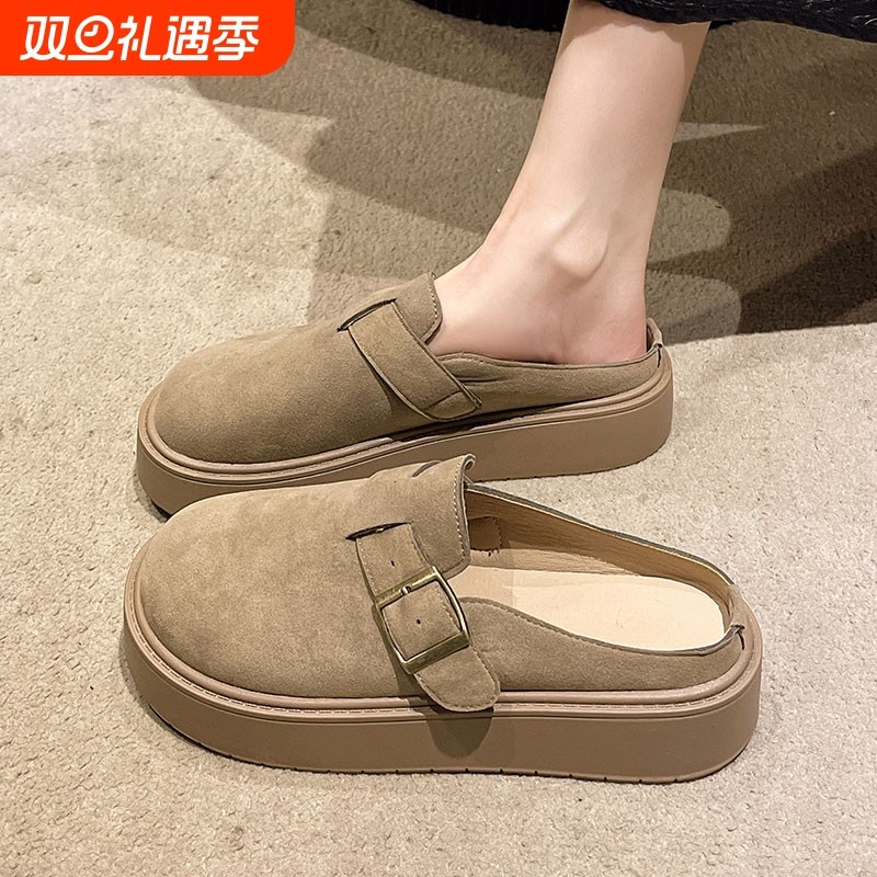 松糕厚底勃肯鞋女2025新款秋季一脚蹬穆勒包头半拖单鞋软底博肯鞋