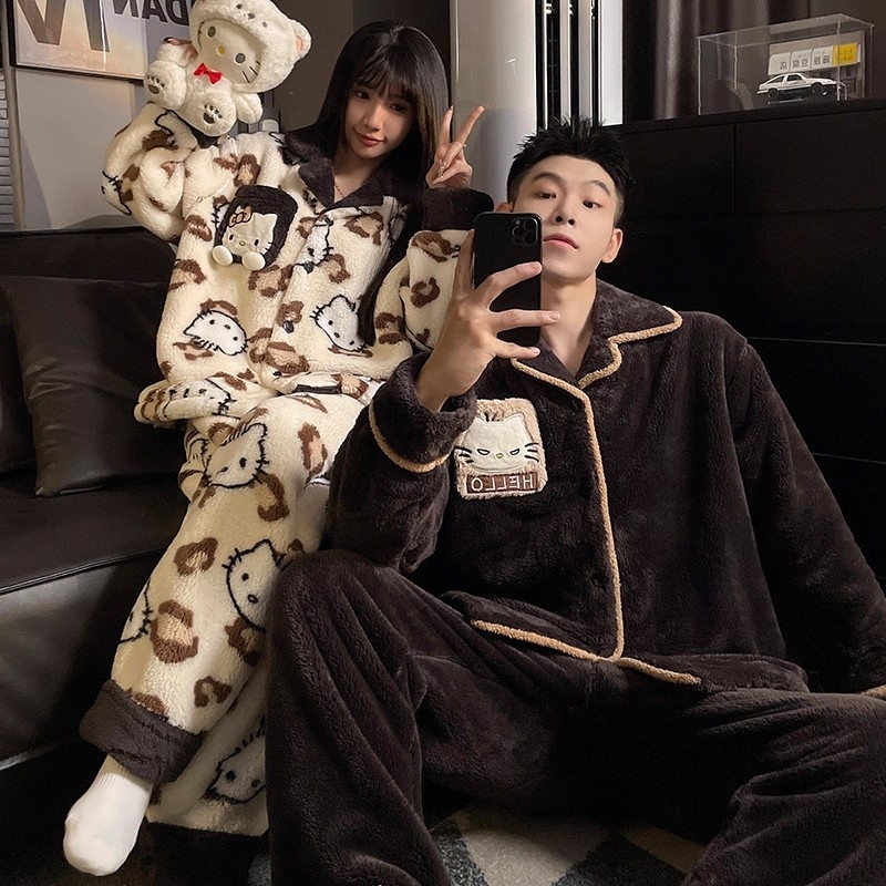 新款珊瑚绒加厚秋冬情侣睡衣