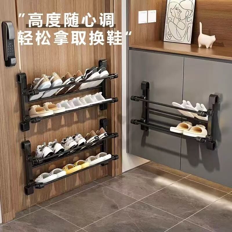 可折叠门后鞋架壁挂式拖鞋打孔卫生间多层收纳神器宿舍省空间鞋子