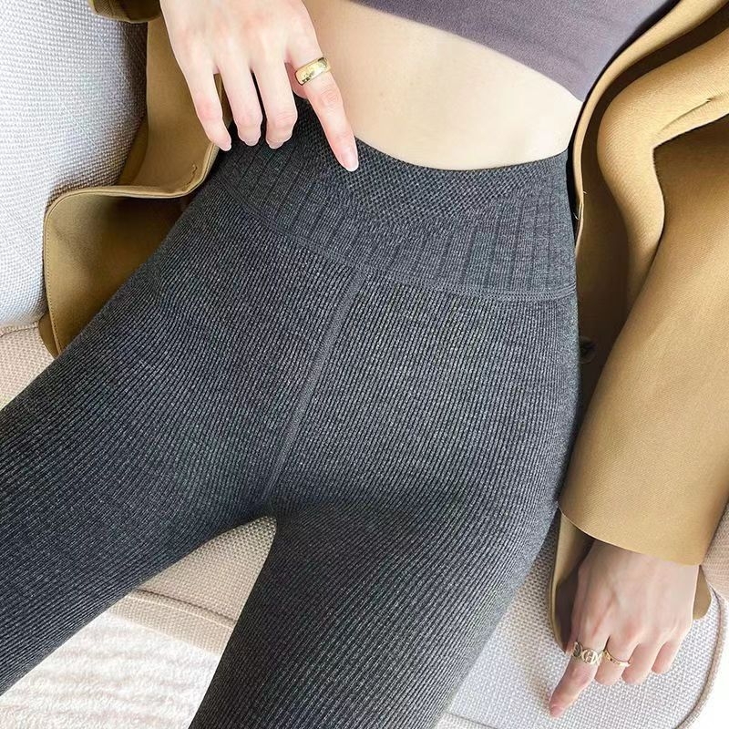 螺纹打底裤女秋冬加绒加厚外穿秋裤大码冬天高腰保暖裤春秋连裤袜