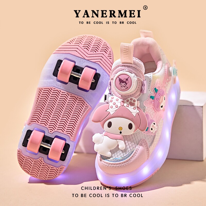 女童暴走鞋2026春秋季儿童带轮运动鞋女孩发光轮滑鞋四轮滑轮网面