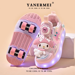 女童暴走鞋2026春秋季儿童带轮运动鞋女孩发光轮滑鞋四轮滑轮网面