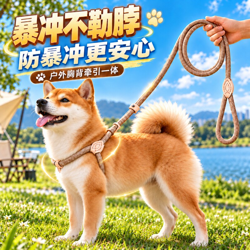 狗狗绳子防爆冲P链遛狗牵引绳图片