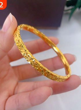 新款碎冰冰黄金色手镯爆闪实心沙金素圈手环礼物999开口光面