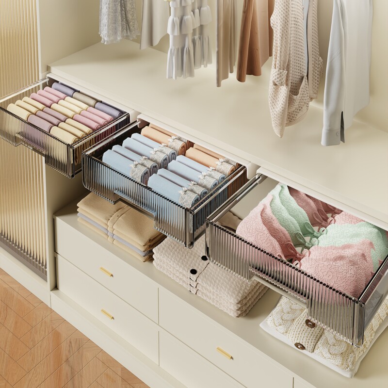 衣柜抽拉隔板柜子悬挂内衣袜子收纳盒卧室柜内隐藏免打孔储物神器