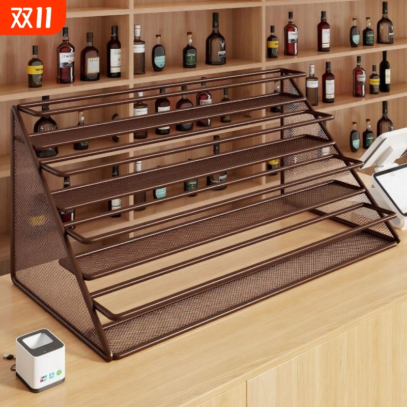 阶梯式铁艺饮料置物架收银台商品摆放展示架便利店柜台零食小货架