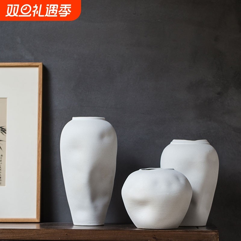 创意现代简约侘寂风家居装饰品白色陶瓷花瓶玄关酒柜电视鞋柜摆件